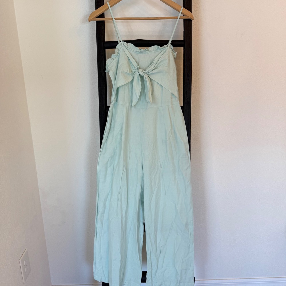 Blue Rain Light Blue Ruffle Jumpsuit Wide Leg Size S NWT $66